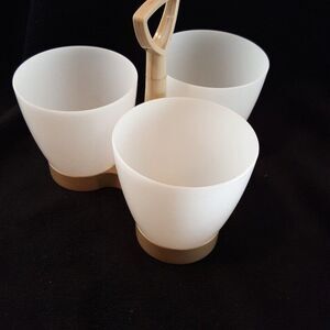 Vintage Tupperware 757 Condiments Caddy Carrier Bowl Plastic Brown White Picnic